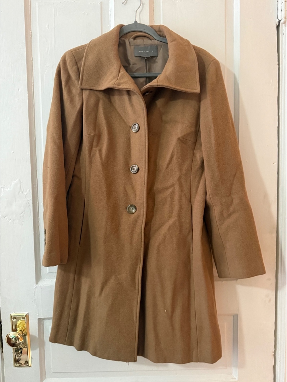 Ann Taylor Size 6 Camel Tan Button Front Collared Coat Jacket